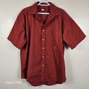 Tommy Hilfiger Men’s XL Crest Logo Shirt Red 100% Cotton Short Sleeve Classic‎